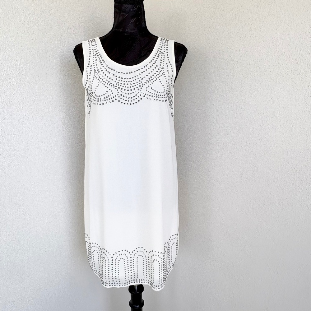Y2K YA Los Angeles Studded Silk Blend Shift Dress S White Glam Preppy Minimalist